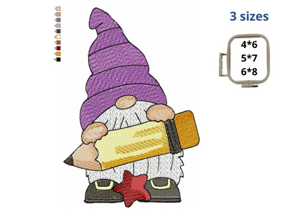 School Gnome with Pencil: A Charming Embroidery Design